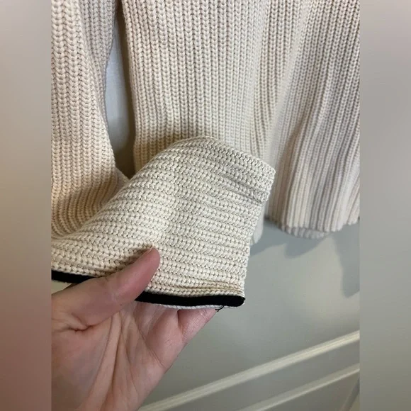 French Connection Cream Ribbed Turtleneck Sweater with Contrast Stripe - Picture 5 of 7